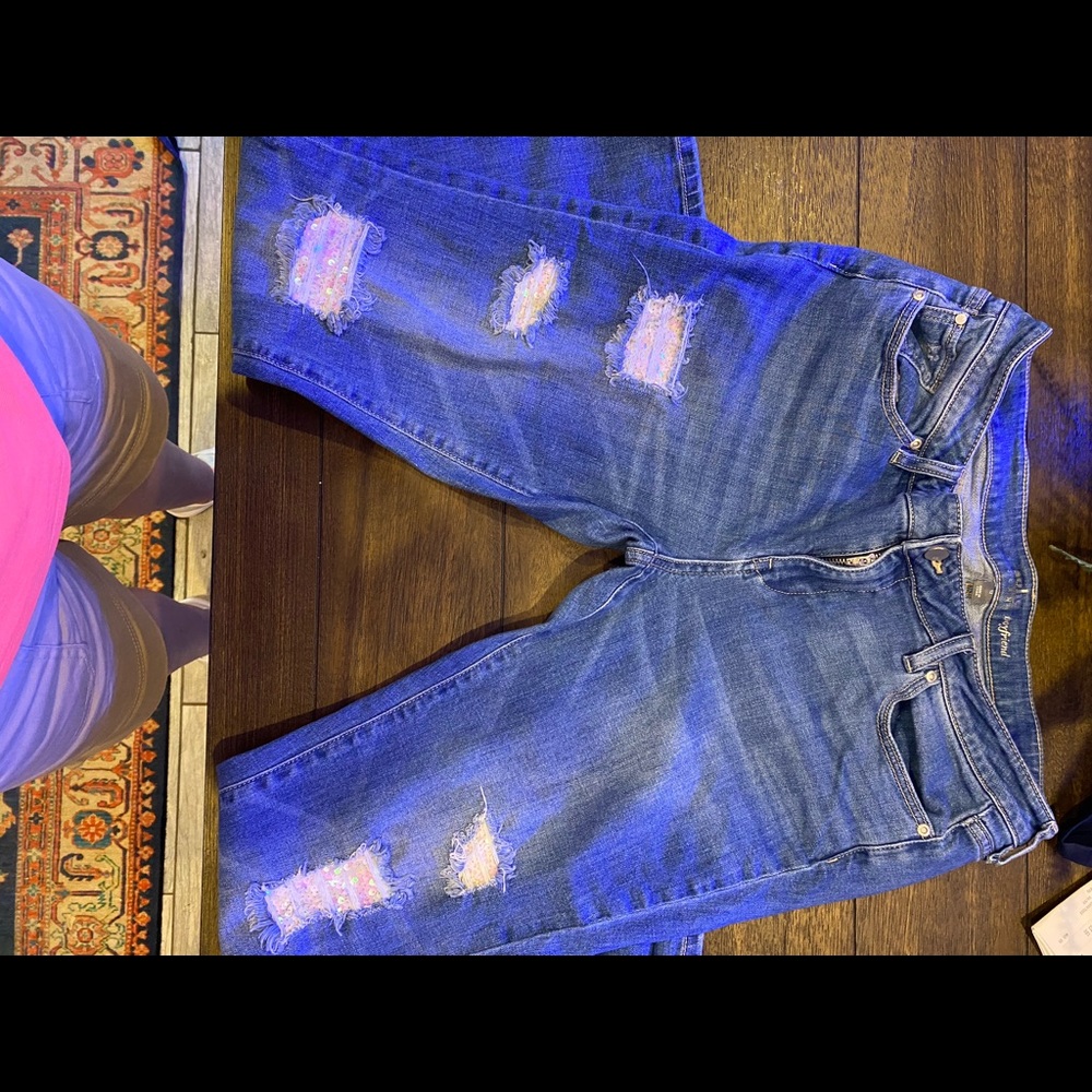 Destroyed sequined boyfriend jeans